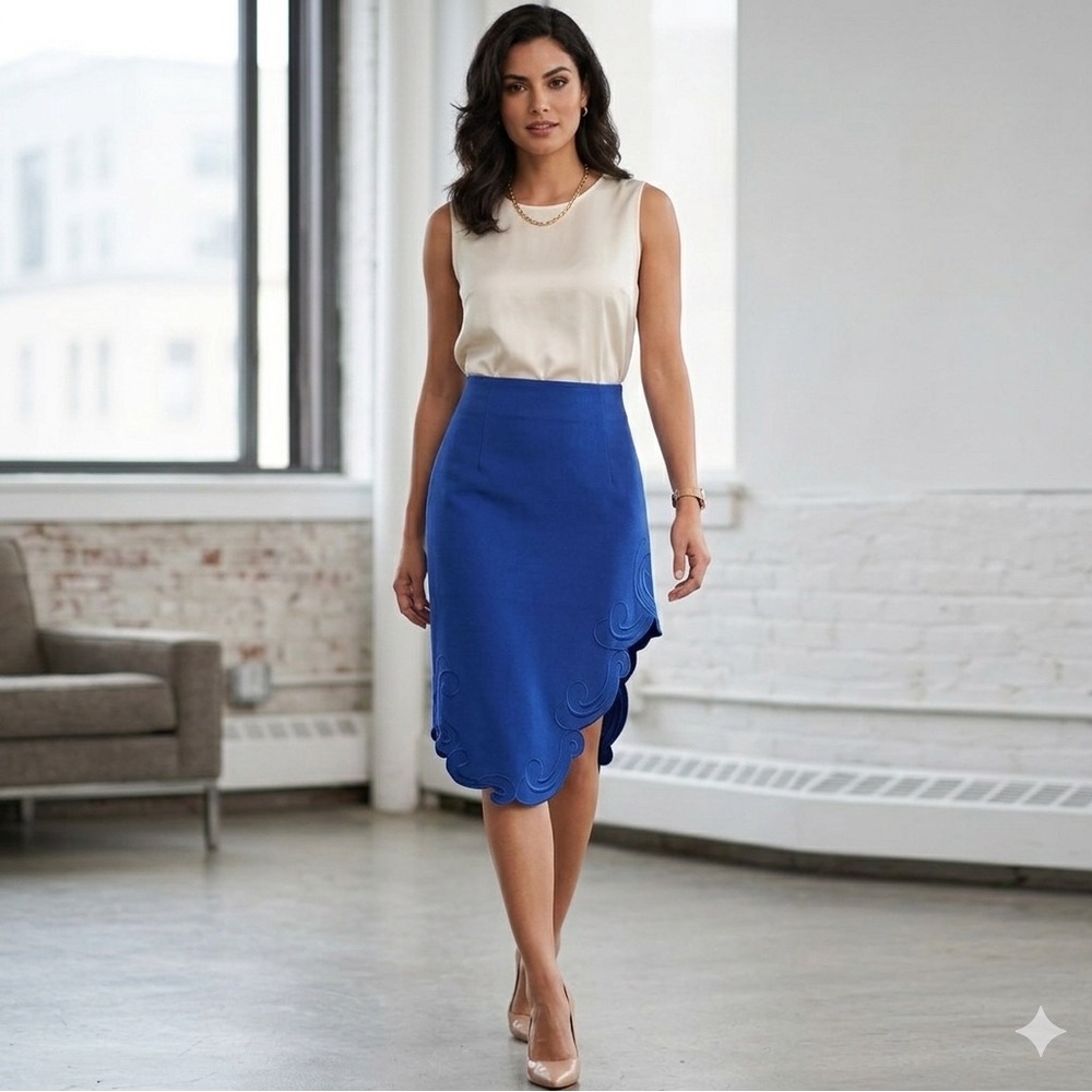 FOREVER 21 Blue Embroidered Asymmetrical Side Slit Pencil Skirt S Mermaid Core